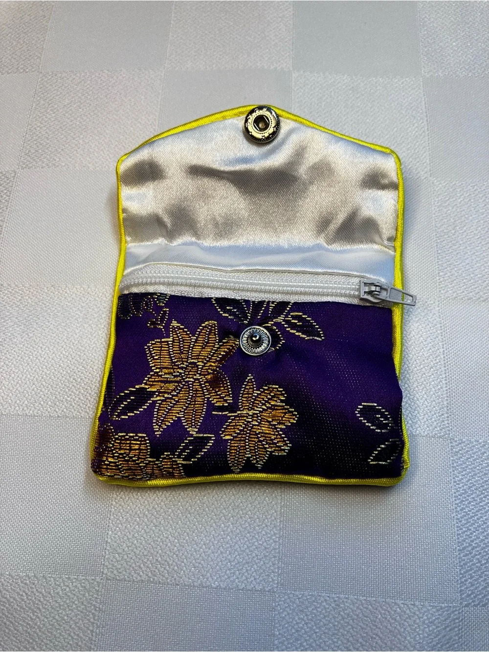 Square Silver Plated Faceted Purple Statement Ring with Floral Brocade Pouch, 7